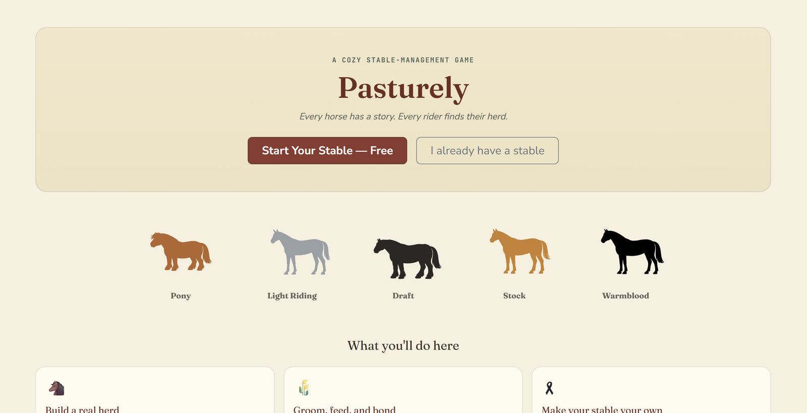 Pasturely cozy stable simulation game